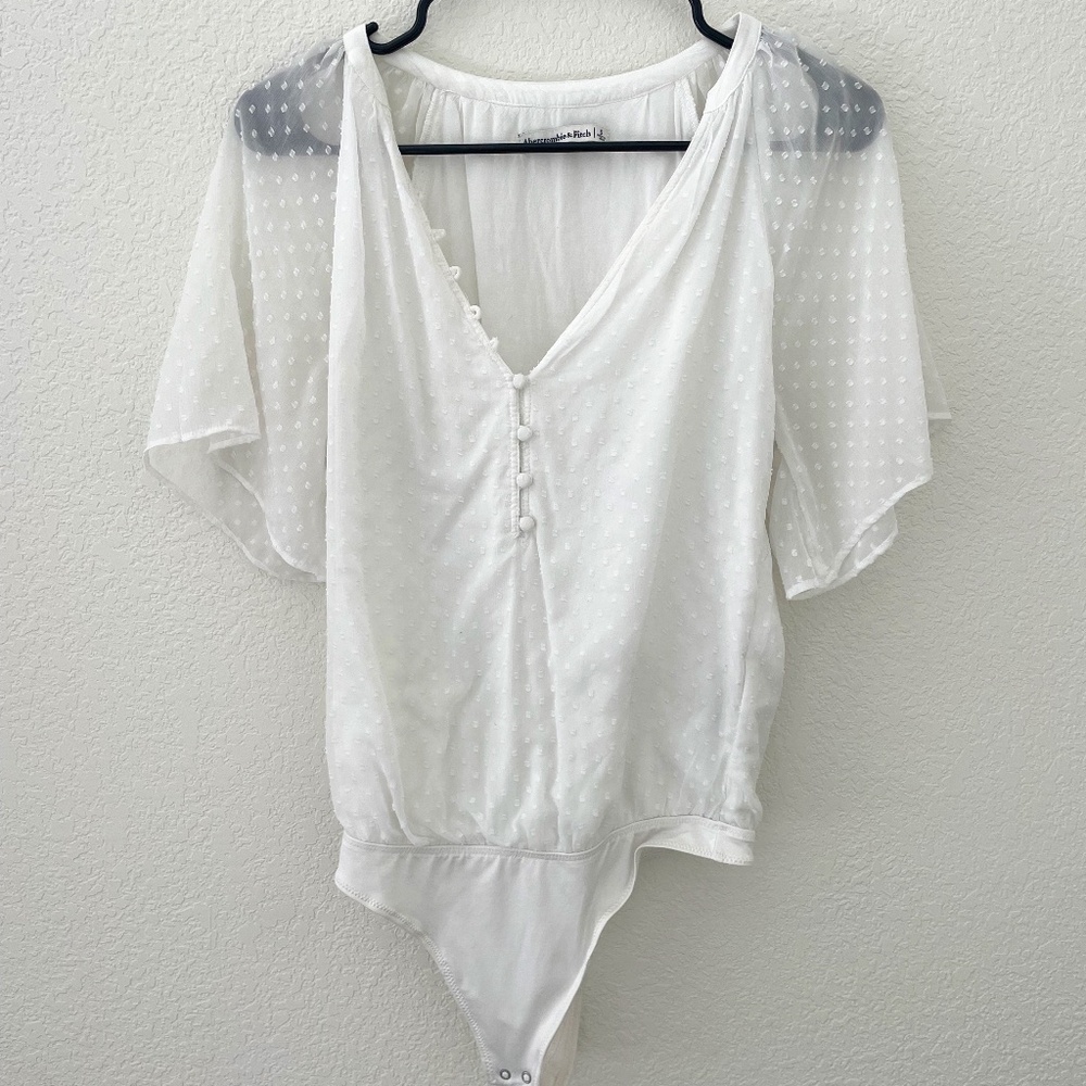 Abercrombie Seersucker Flutter Sleeve Bodysuit